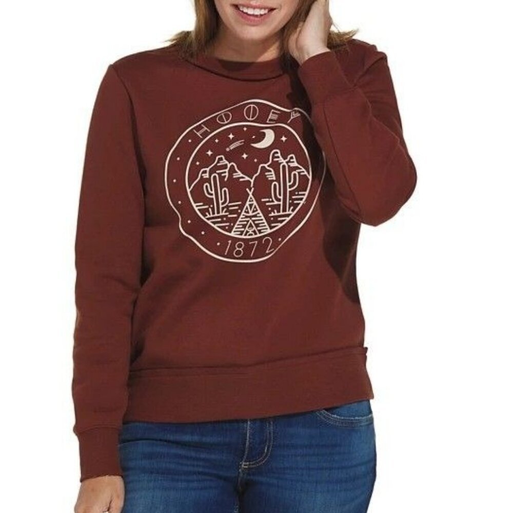 Hooey Women's Crewneck Stallion Desert Graphic Pullover Sweatshirt Brown